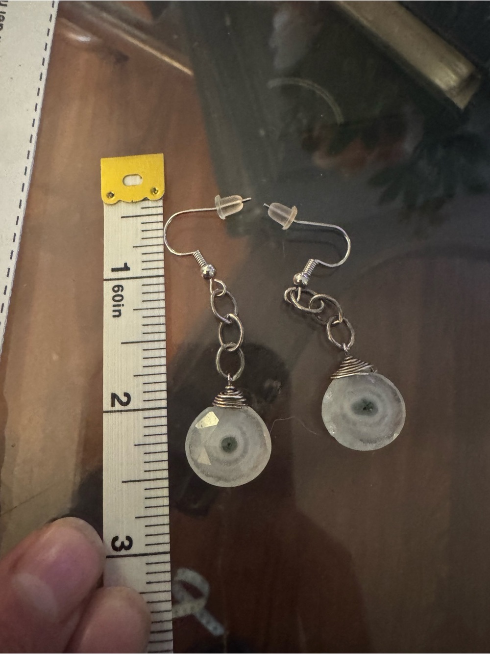 Handcrafted Silver-Tone Clear Agate Drop Earrings